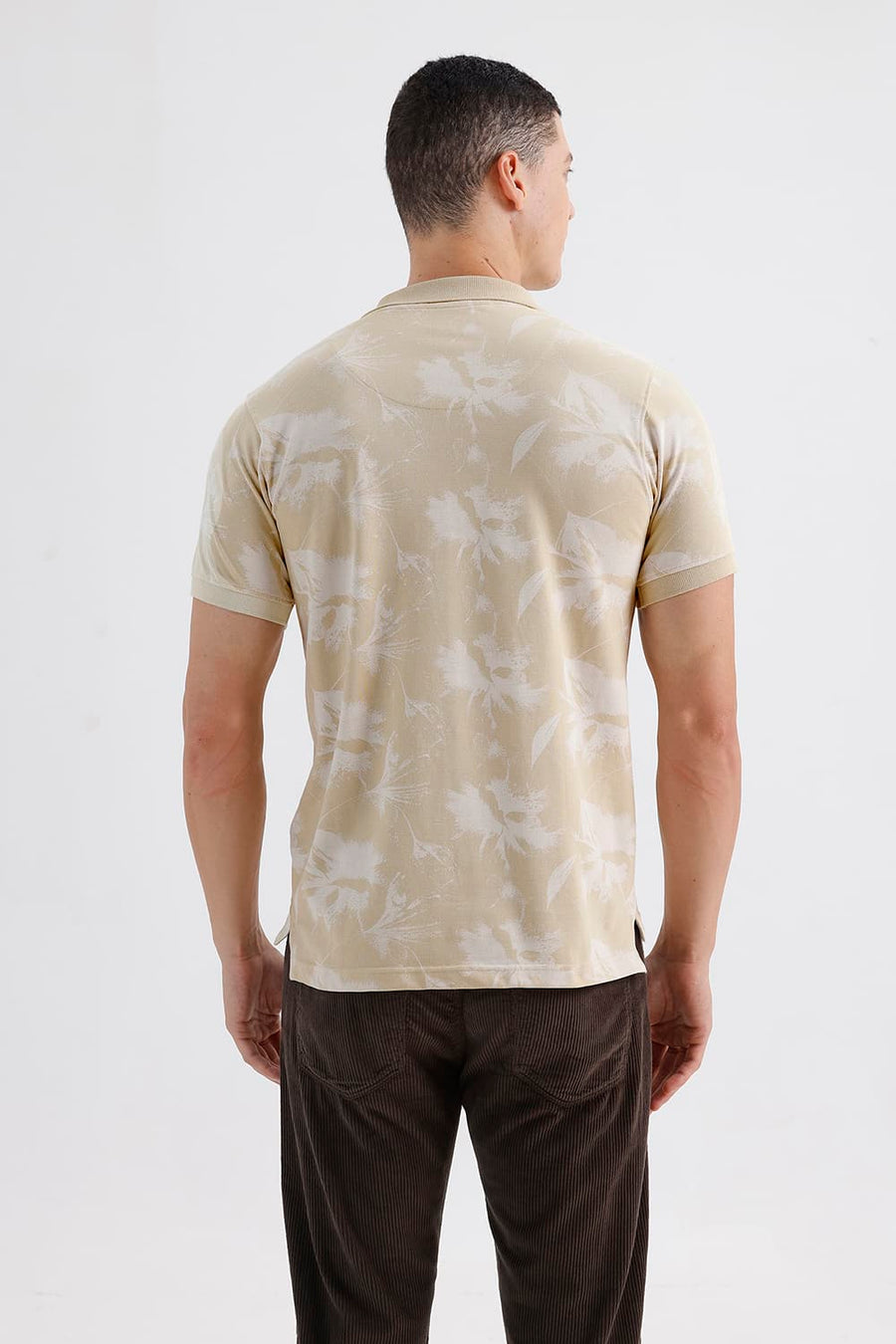 BASICS REGULAR FIT WOOD ASH COTTON PRINTED POLO T-SHIRT
