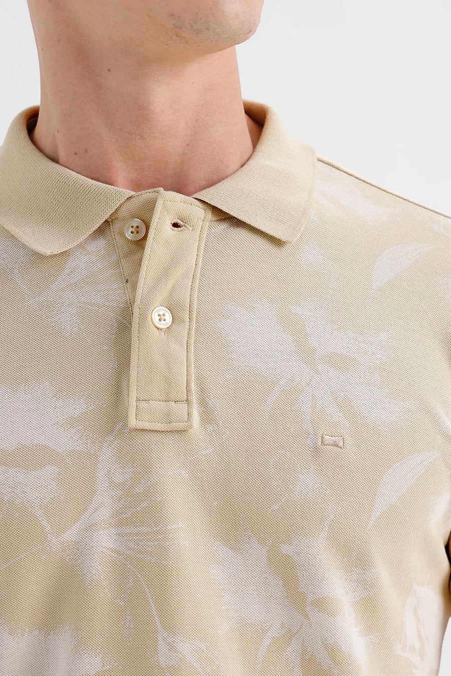 BASICS REGULAR FIT WOOD ASH COTTON PRINTED POLO T-SHIRT
