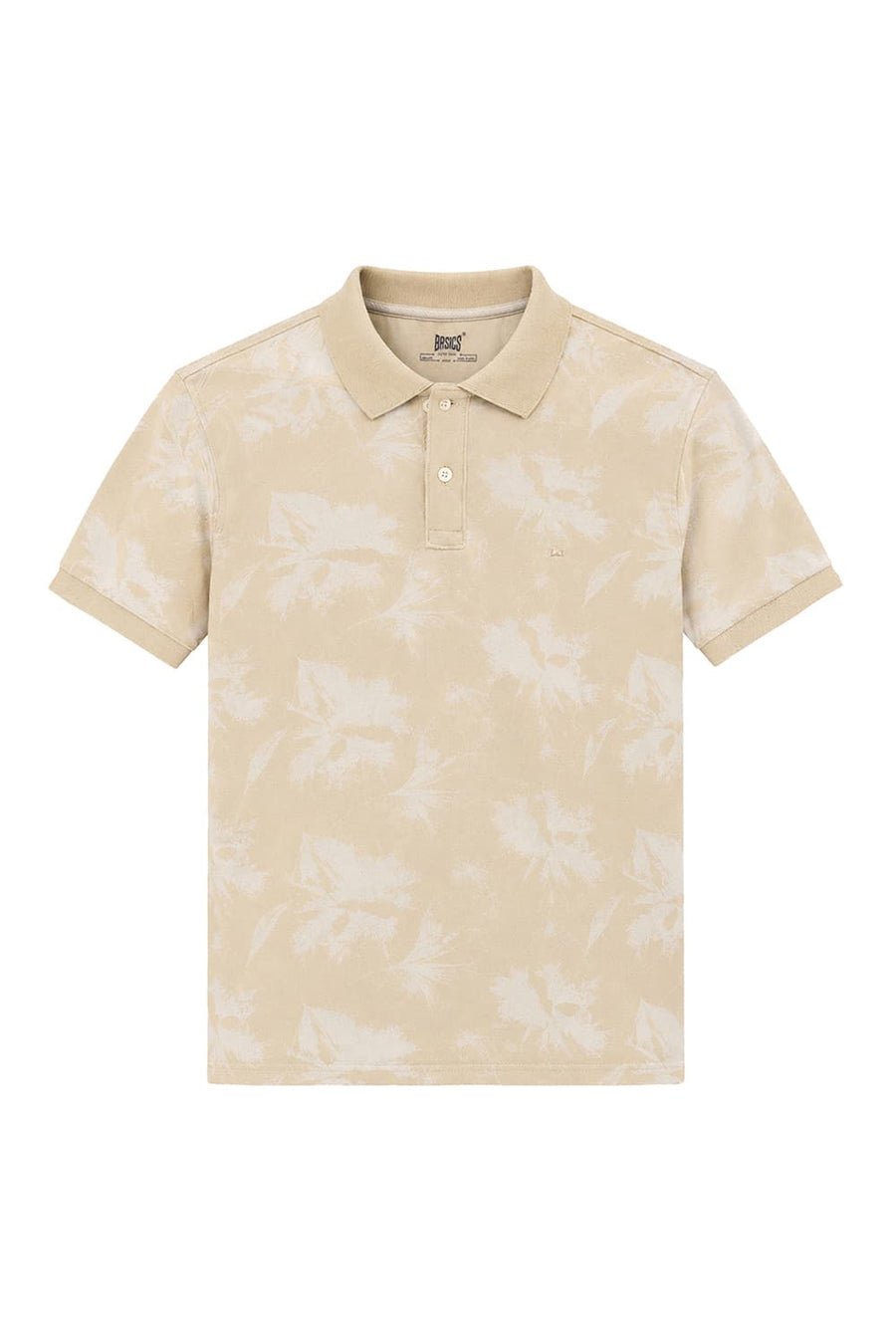 BASICS REGULAR FIT WOOD ASH COTTON PRINTED POLO T-SHIRT