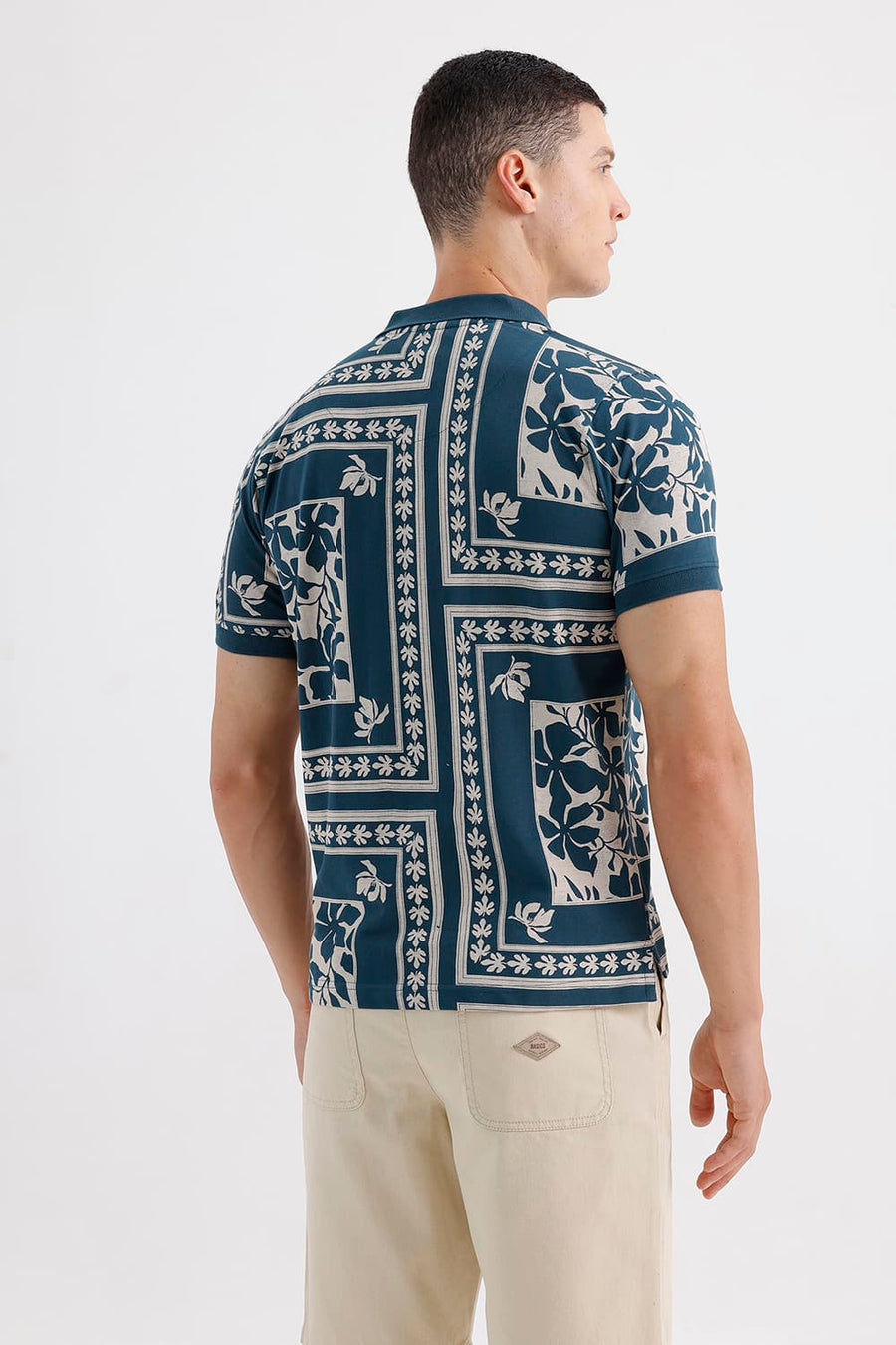 BASICS REGULAR FIT REFLECTING POND COTTON PRINTED POLO T-SHIRT
