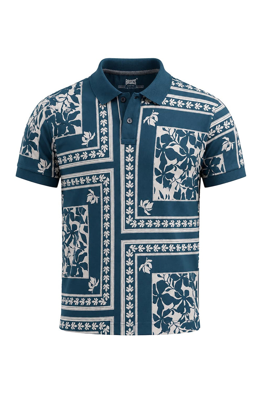 BASICS REGULAR FIT REFLECTING POND COTTON PRINTED POLO T-SHIRT