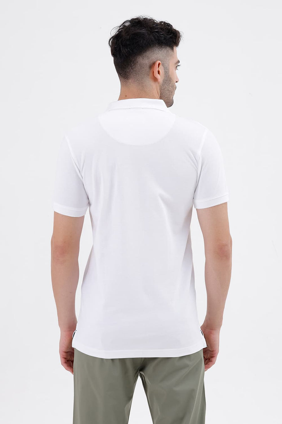 BASICS REGULAR FIT BRIGHT WHITE COTTON POLO T-SHIRT