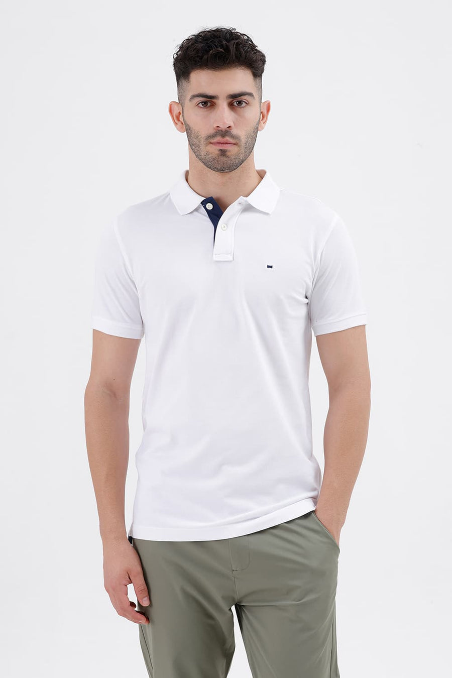 BASICS REGULAR FIT BRIGHT WHITE COTTON POLO T-SHIRT