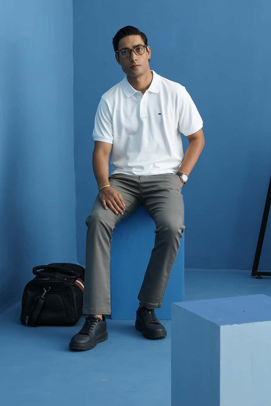 Basics Regular Fit Bright White Cotton Polo T-Shirt