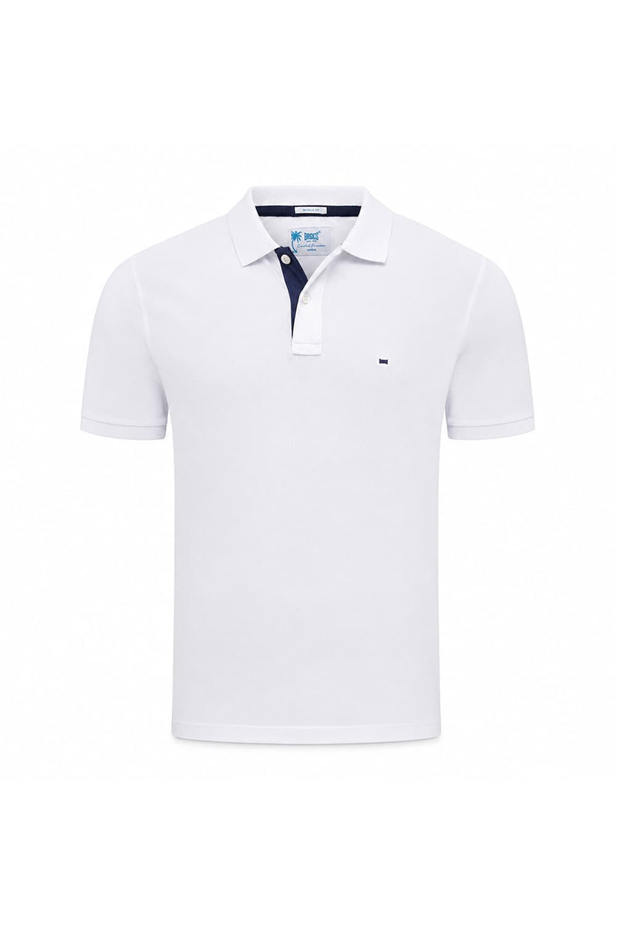 BASICS REGULAR FIT BRIGHT WHITE COTTON POLO T-SHIRT