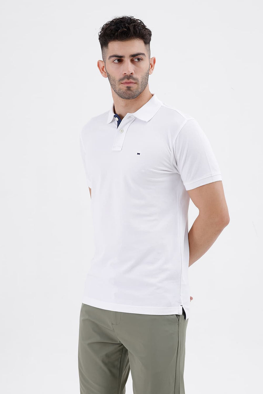 BASICS REGULAR FIT BRIGHT WHITE COTTON POLO T-SHIRT