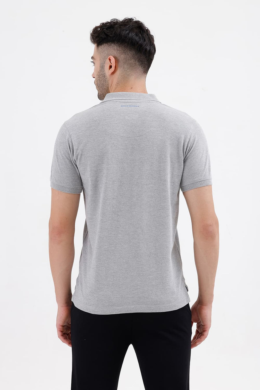 BASICS REGULAR FIT GREY MELANGE COTTON POLYESTER POLO T-SHIRT