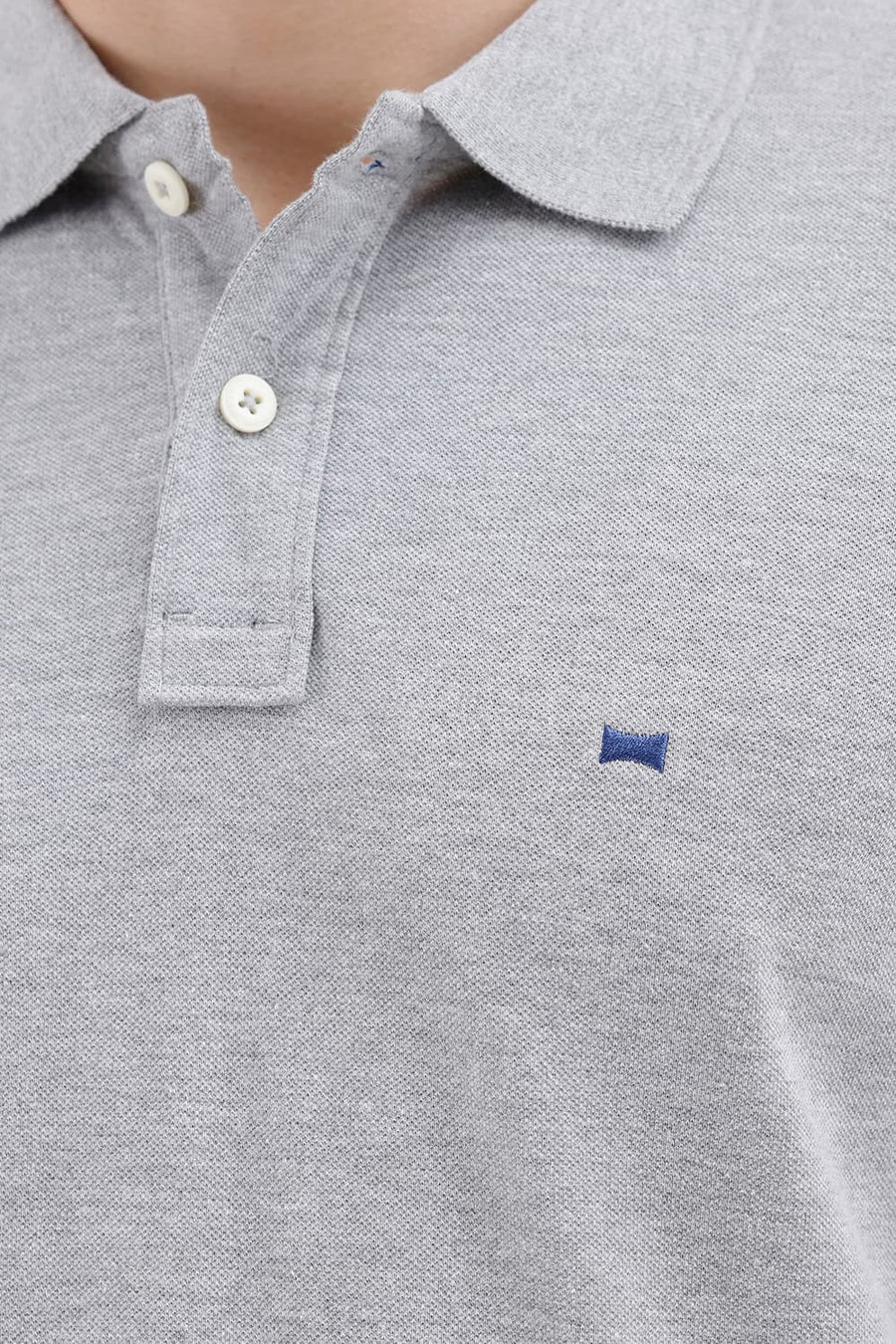 BASICS REGULAR FIT GREY MELANGE COTTON POLYESTER POLO T-SHIRT