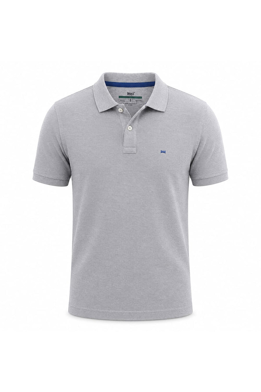 BASICS REGULAR FIT GREY MELANGE COTTON POLYESTER POLO T-SHIRT