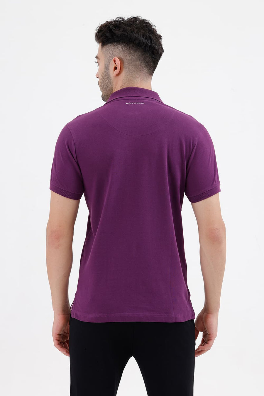 BASICS REGULAR FIT PLUM COTTON POLO T-SHIRT
