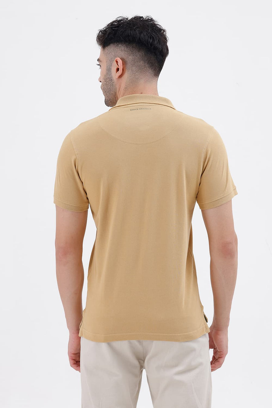 BASICS REGULAR FIT CURRY COTTON POLO T-SHIRT