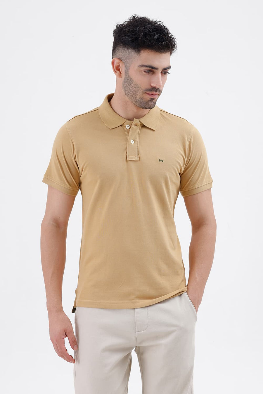BASICS REGULAR FIT CURRY COTTON POLO T-SHIRT