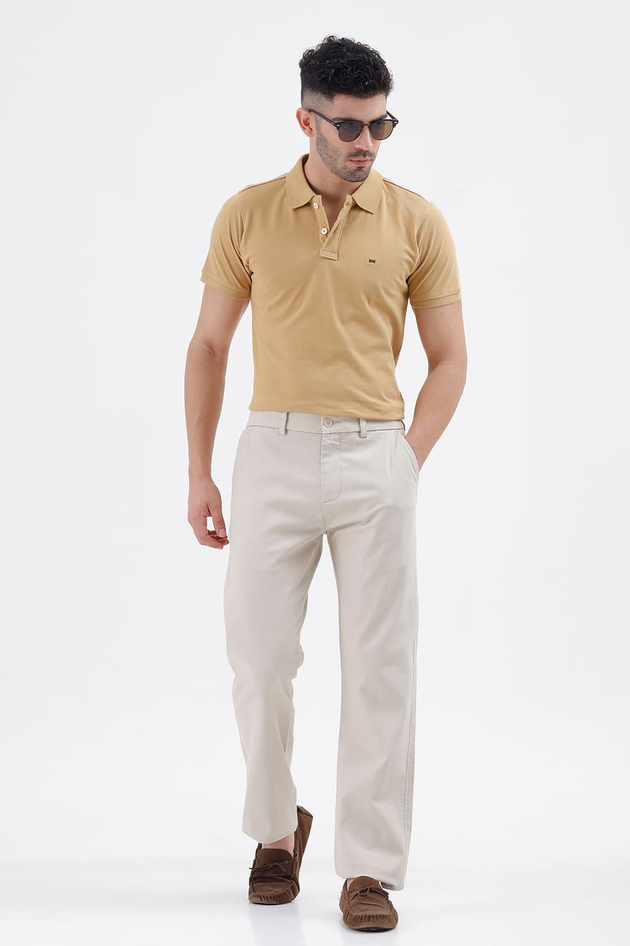 BASICS REGULAR FIT CURRY COTTON POLO T-SHIRT