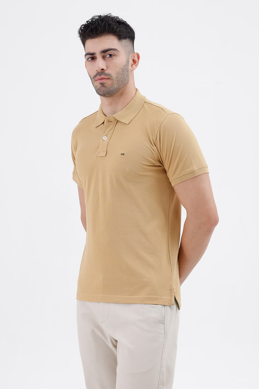 BASICS REGULAR FIT CURRY COTTON POLO T-SHIRT