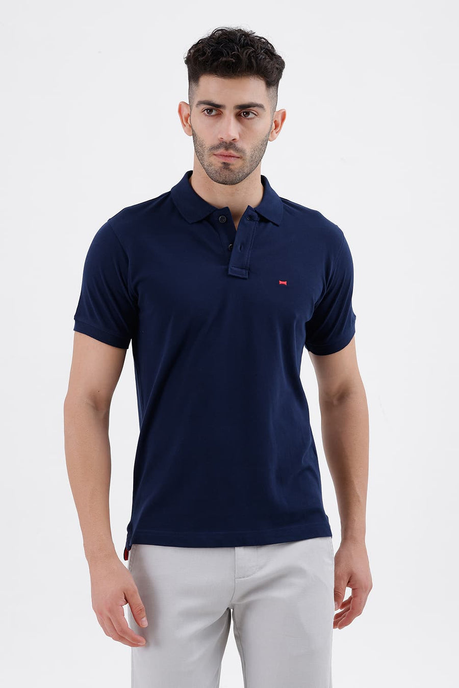 BASICS REGULAR FIT DRESS BLUES COTTON POLO T-SHIRT