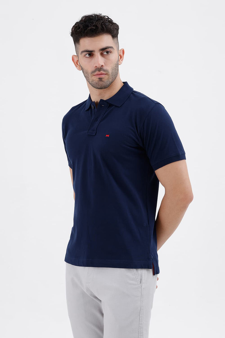 BASICS REGULAR FIT DRESS BLUES COTTON POLO T-SHIRT
