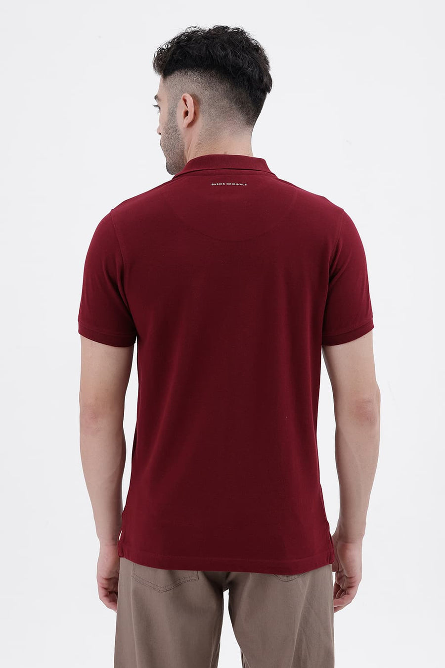 BASICS REGULAR FIT TAWNY PORT COTTON POLO T-SHIRT