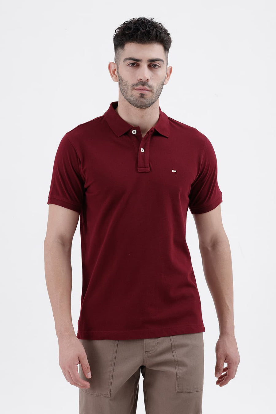 BASICS REGULAR FIT TAWNY PORT COTTON POLO T-SHIRT
