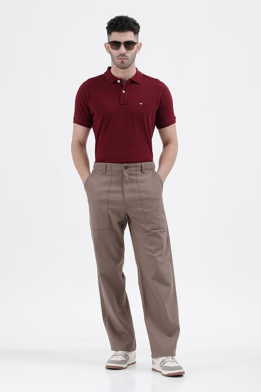 BASICS REGULAR FIT TAWNY PORT COTTON POLO T-SHIRT