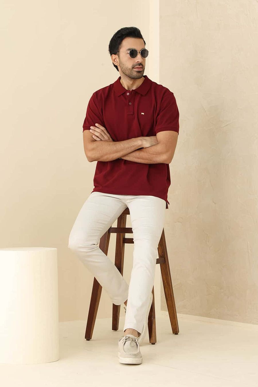 Basics Regular Fit Tawny Port Cotton Polo T-Shirt