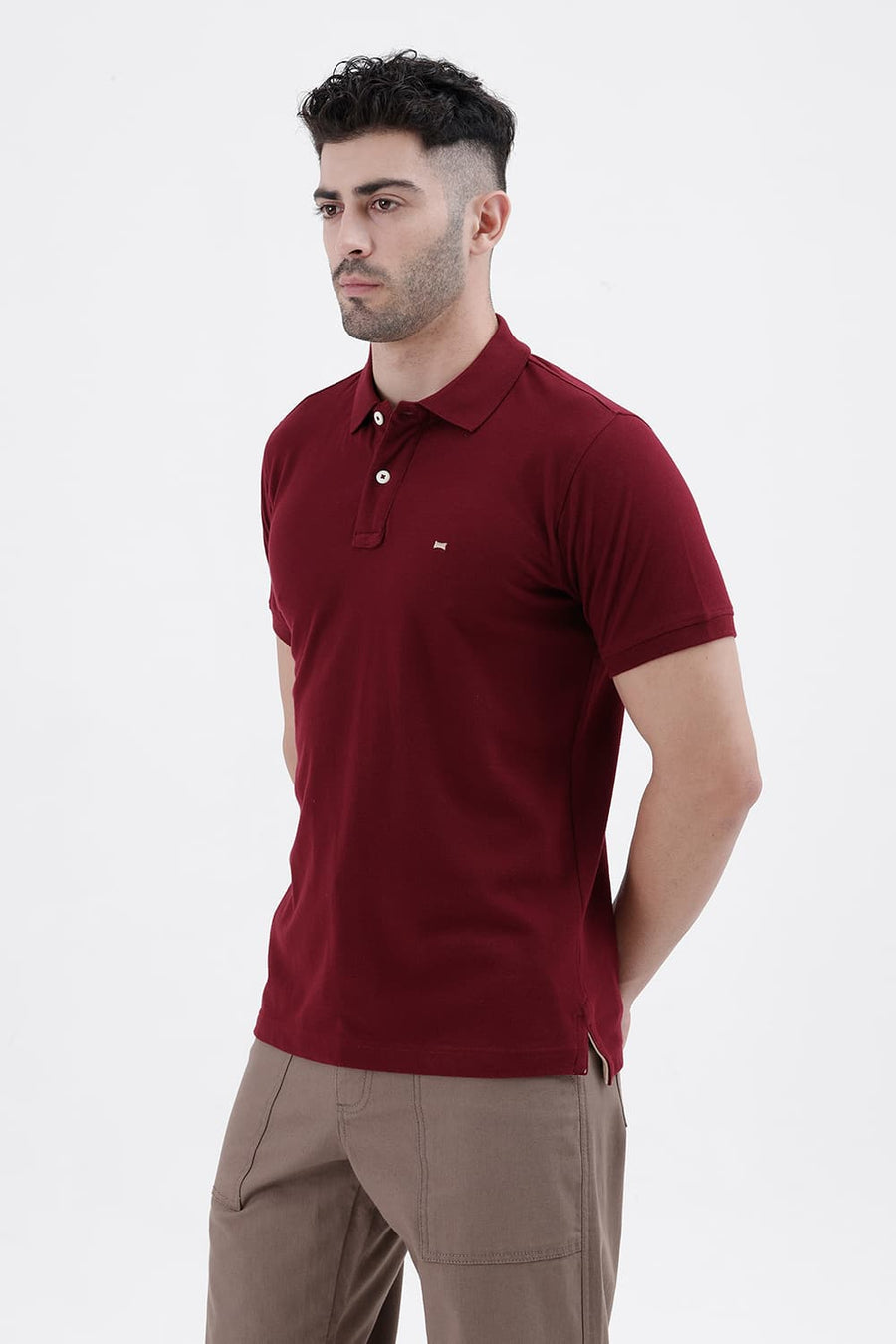 BASICS REGULAR FIT TAWNY PORT COTTON POLO T-SHIRT