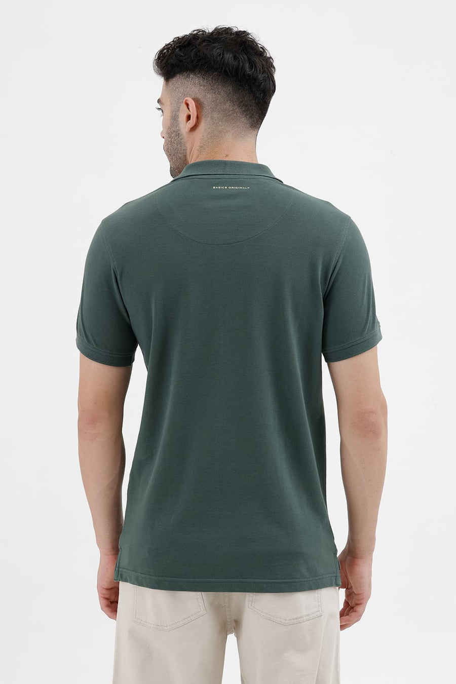 BASICS REGULAR FIT CILANTRO COTTON POLO T-SHIRT