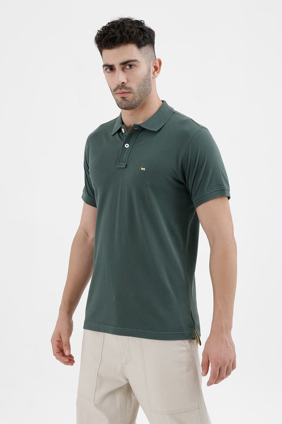 BASICS REGULAR FIT CILANTRO COTTON POLO T-SHIRT